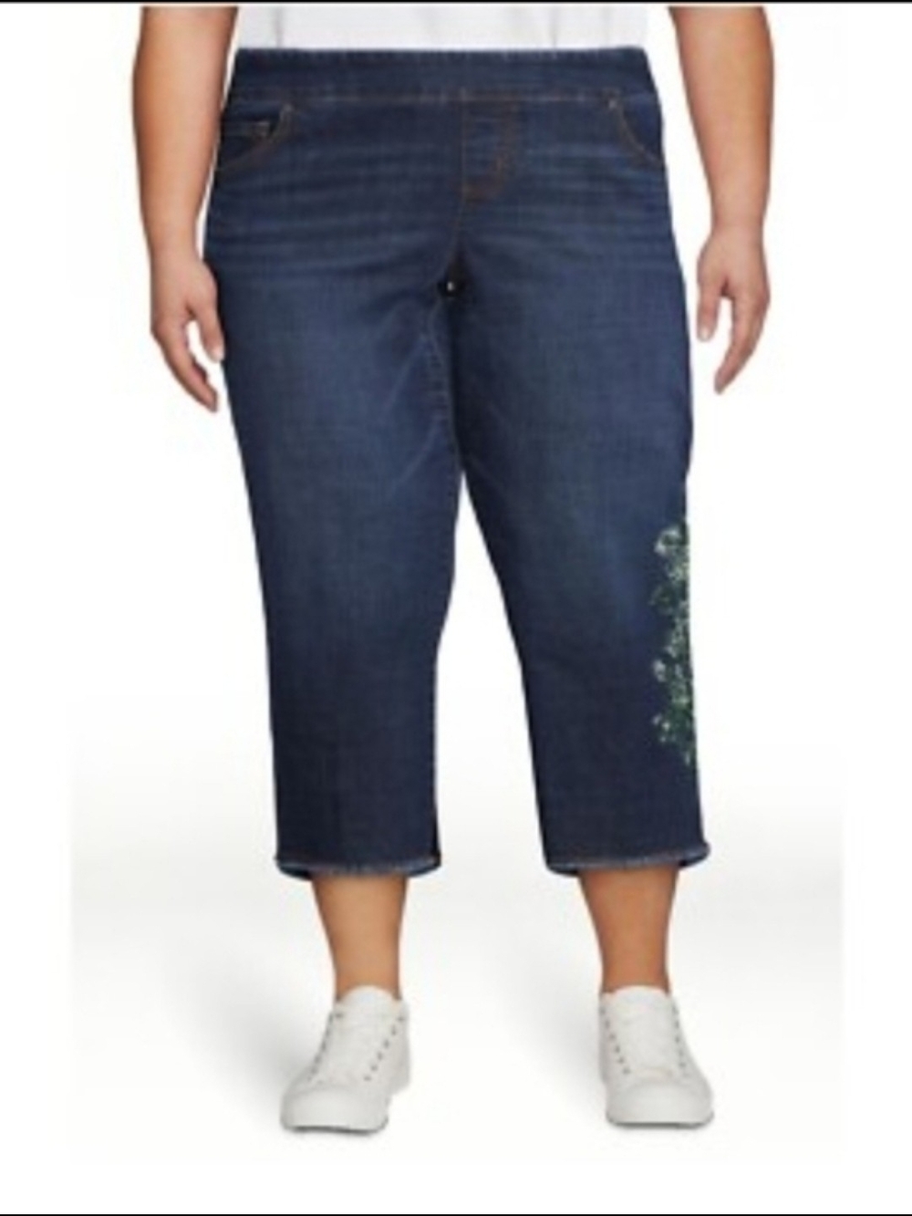 The Pioneer Woman Dark Blue Cropped Floral-Accent Stretch Jeans Size 22 NWT